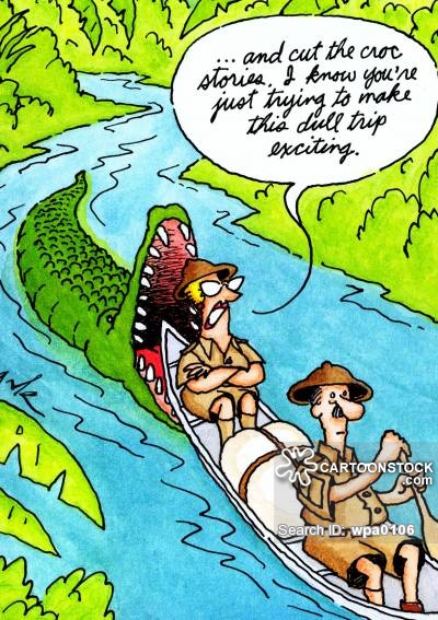 '...and cut the croc stories, I know you're just trying to make this dull trip exciting.'